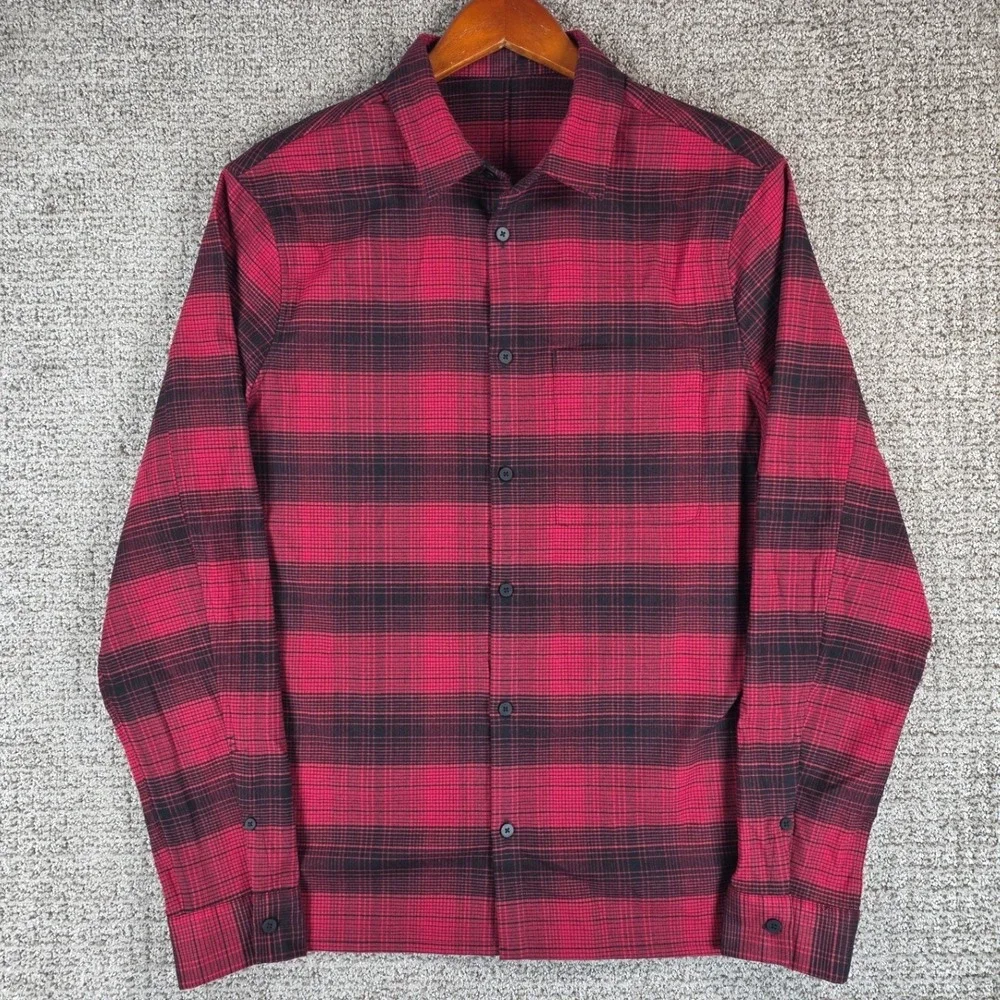 Lululemon Masons Peak Performance Flannel Mens Red Plaid Long Sleeve Shirt Sz XL